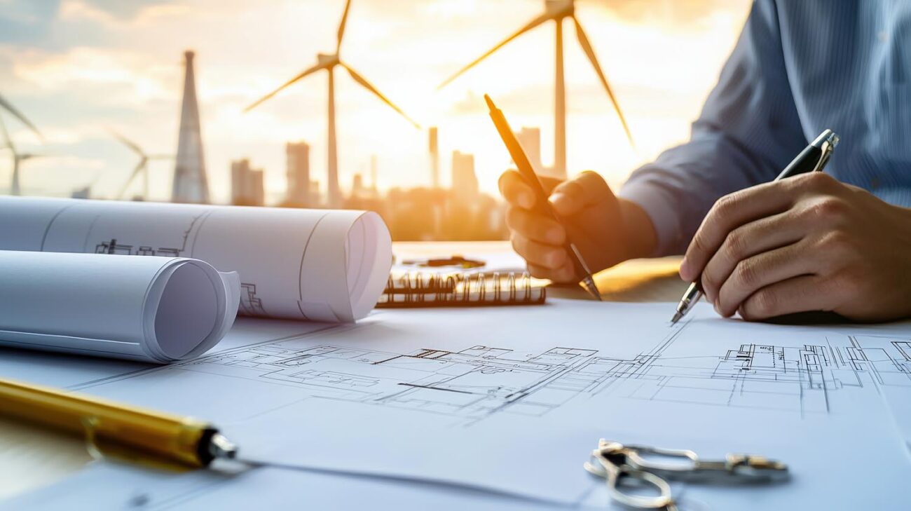 A wind turbine farm
